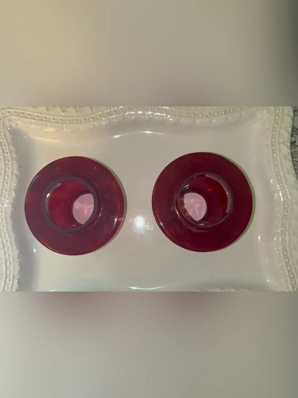 Vintage ruby red glass lamp shades 3.5 inches tall Set 2